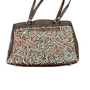 Patricia Nash Tooled Turquoise Floral Leather Tote Boho Western Shoulder Bag